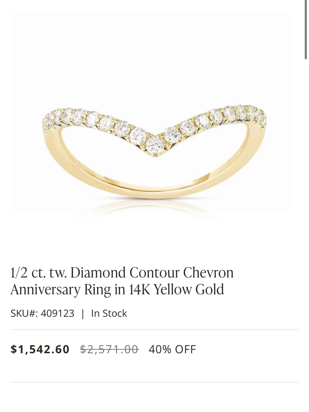 14K Yellow Gold Diamond Chevron Contour Ring - 1/2 ct. tw.